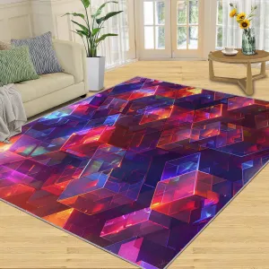 Magic Abstract Cube Rug 8x10 Large Rug 3D Neon Pattern Area Rugs for Living Room, Machine Washable Carpet, with Non-Slip Backing Indoor Rug for Boys and Girls Teen Playroom