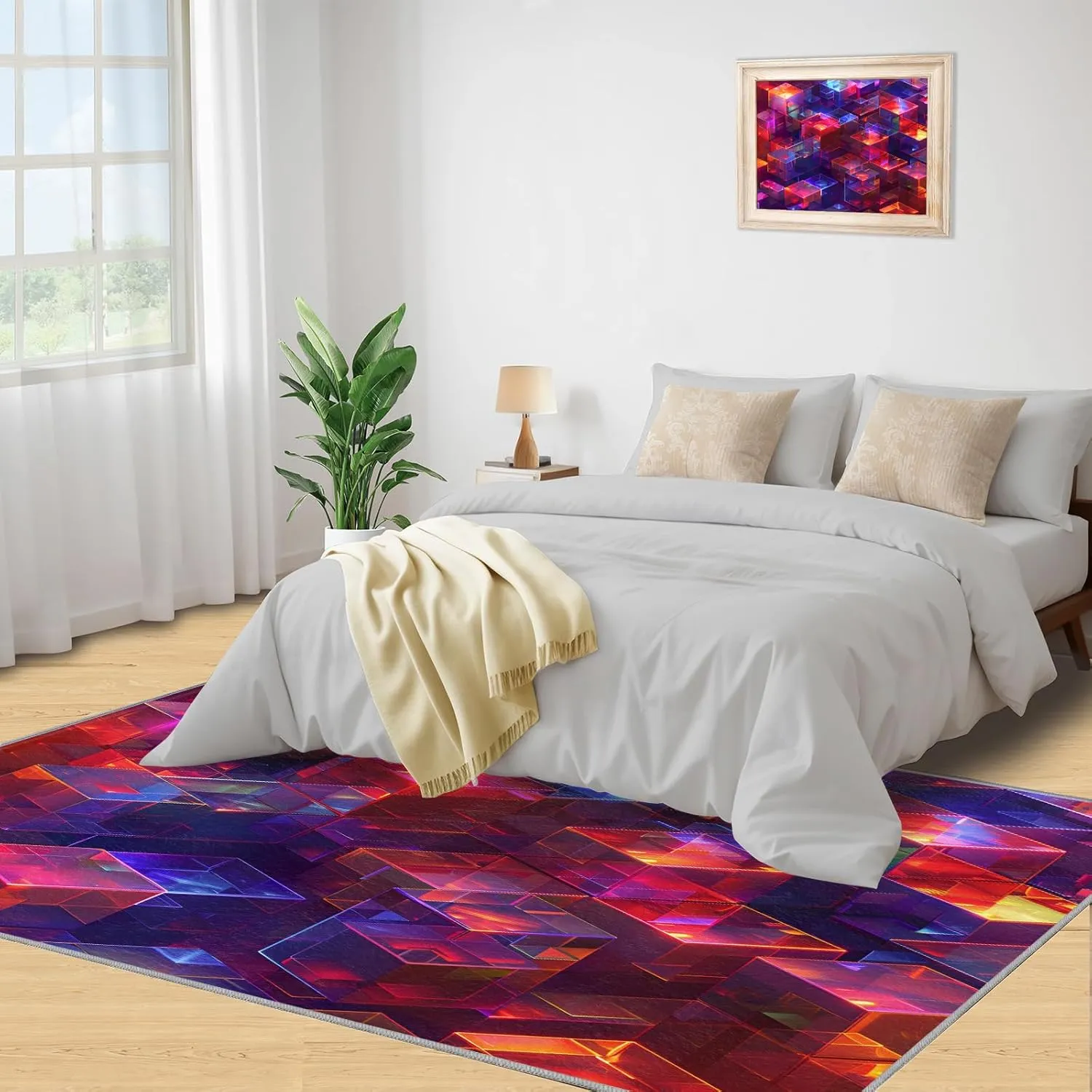 Magic Abstract Cube Rug 8x10 Large Rug 3D Neon Pattern Area Rugs for Living Room, Machine Washable Carpet, with Non-Slip Backing Indoor Rug for Boys and Girls Teen Playroom
