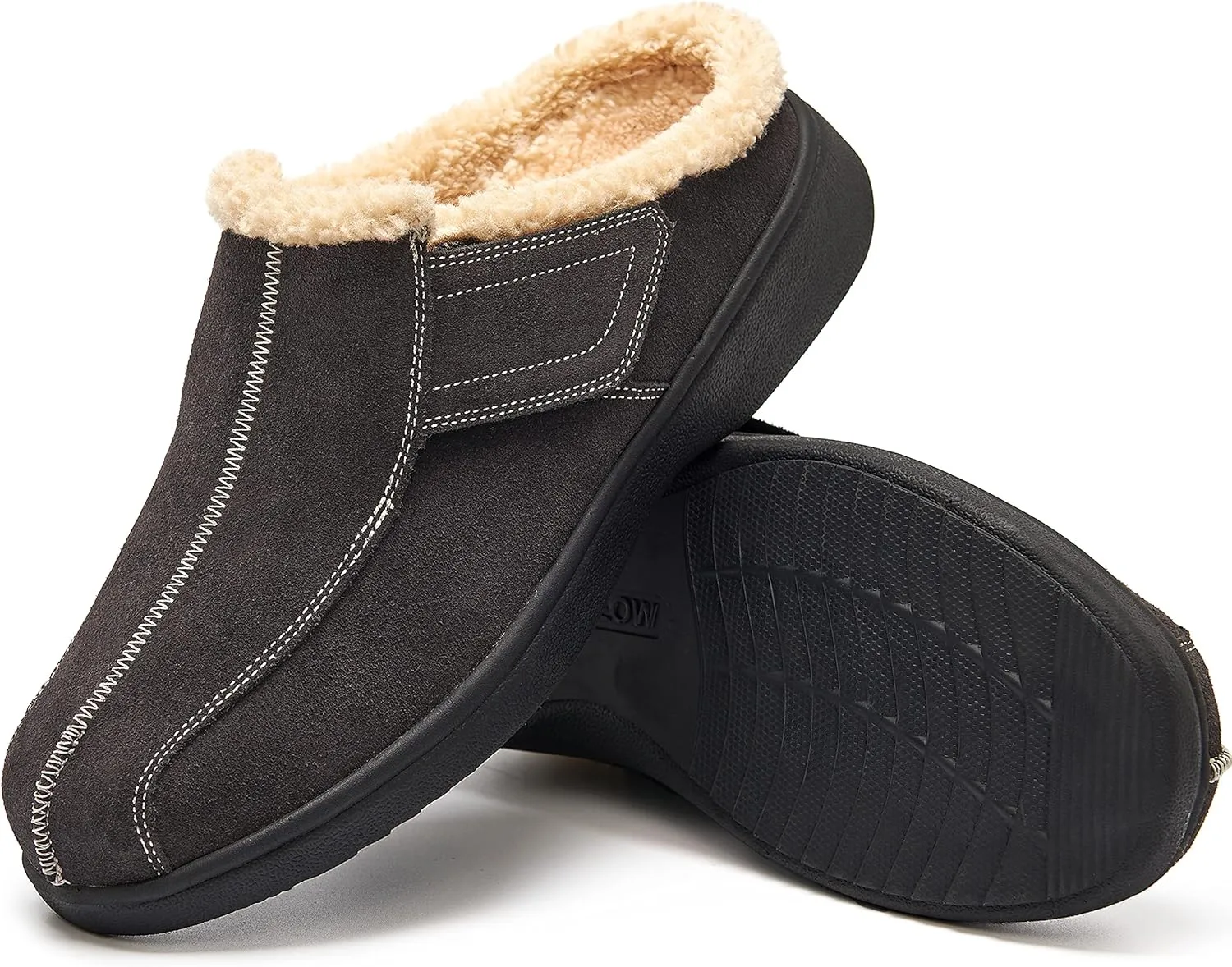 Male Slippers Winter Warm House Cozy Plantar Fasciitis Non Slip Arch Support Suede Leather Mens Slippers Orthopedic Clog Adjustable Wide Diabetic Indoor Outdoor Grey Size 13 13.5