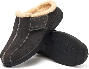Male Slippers Winter Warm House Cozy Plantar Fasciitis Non Slip Arch Support Suede Leather Mens Slippers Orthopedic Clog Adjustable Wide Diabetic Indoor Outdoor Grey Size 13 13.5