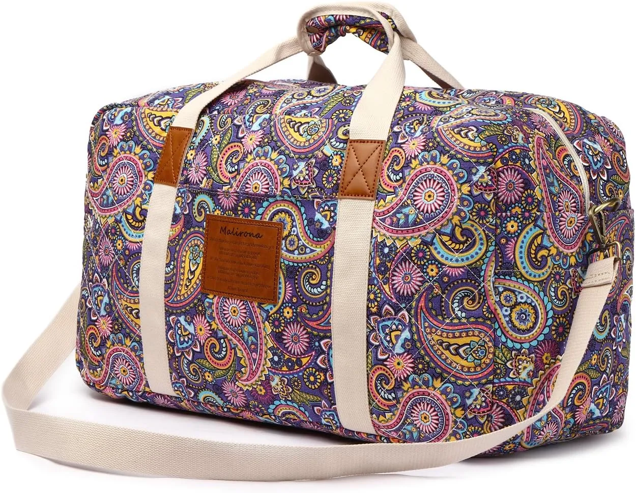 Malirona 22"Canvas Weekender Overnight Bags Travel Duffel Bag Carry On Bag for Women and Girls (Purple Flower)