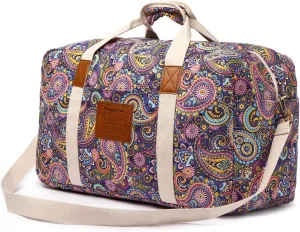 Malirona 22"Canvas Weekender Overnight Bags Travel Duffel Bag Carry On Bag for Women and Girls (Purple Flower)