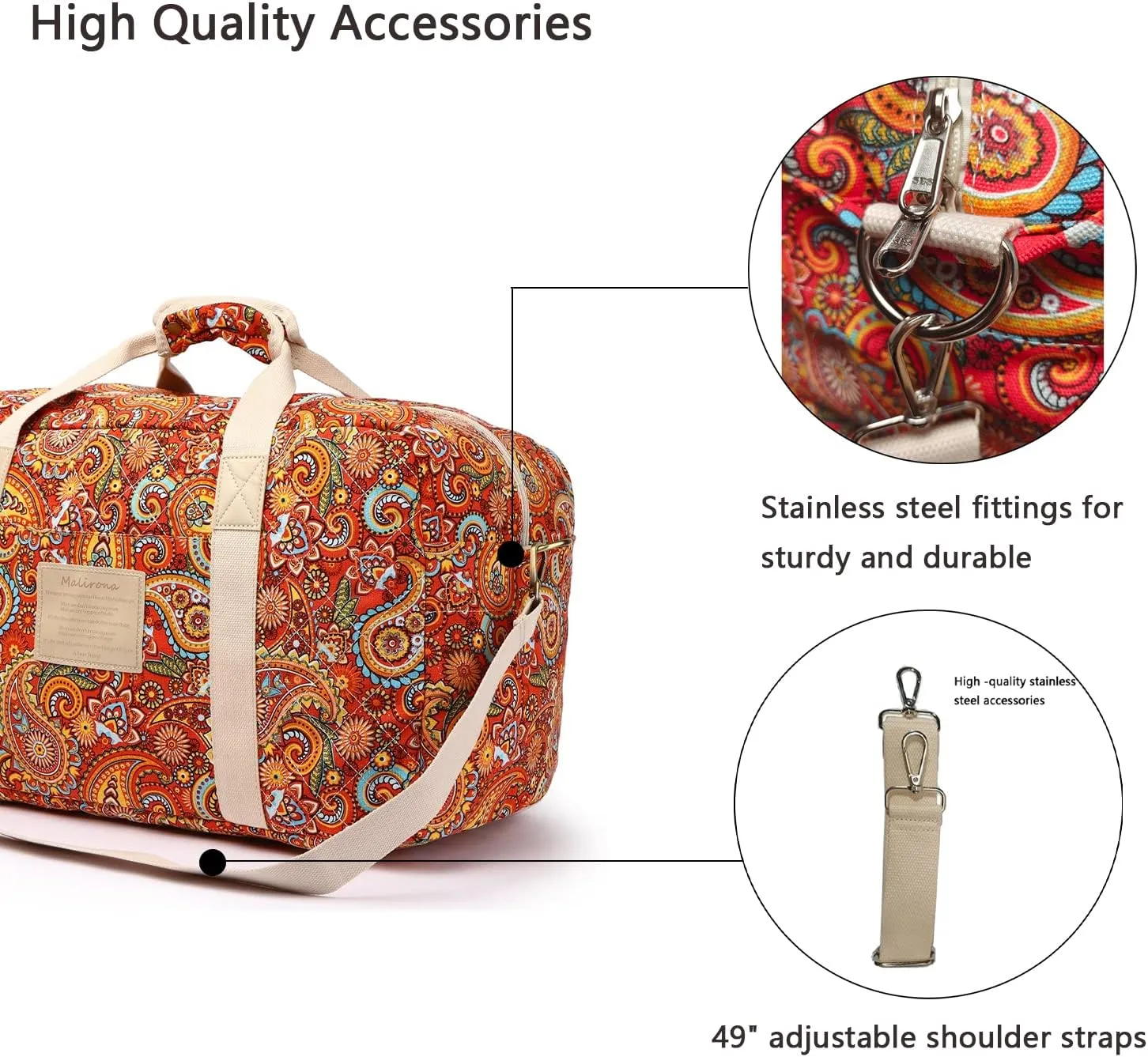 Malirona 22"Canvas Weekender Overnight Bags Travel Duffel Bag Carry On Bag for Women and Girls (Red Flower)