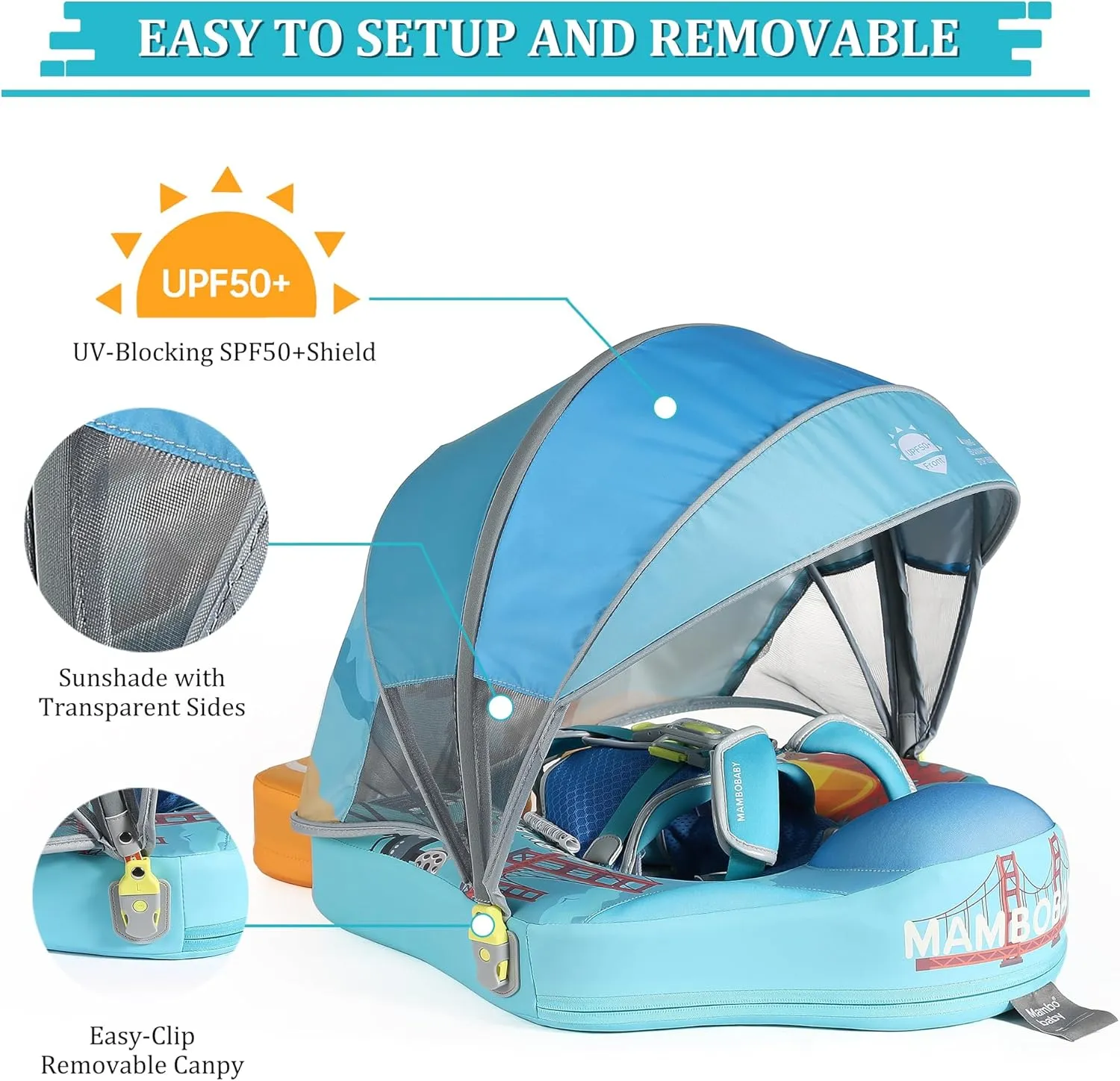 Mambobaby Float Deluxe Baby Pool Float: Safe & Comfortable Swim Trainer for Infants & Toddlers, Non-Inflatable Design, UV Protection Canopy, Fun Water Experience for Ages 3-24 Months