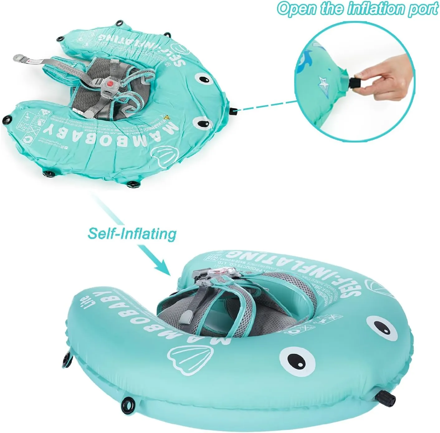 Mambobaby Float Self-Inflating Baby Pool Float with Canopy Compressible Pool Swim Float Infant Soft Solid Swimming Trainer with Removable UPF 50  UV Sun Protection Canopy, Pink