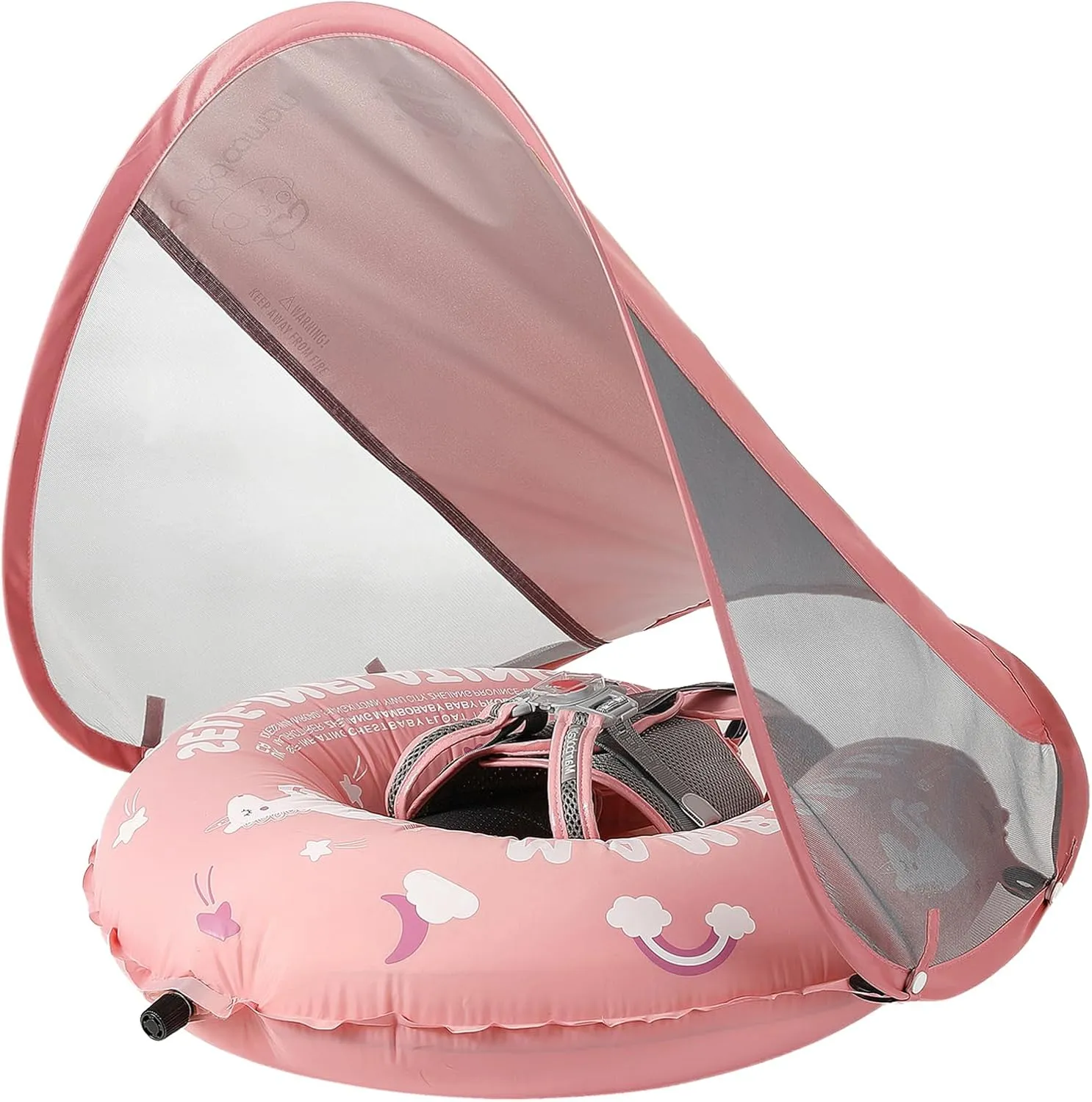 Mambobaby Float Self-Inflating Baby Pool Float with Canopy Compressible Pool Swim Float Infant Soft Solid Swimming Trainer with Removable UPF 50  UV Sun Protection Canopy, Pink