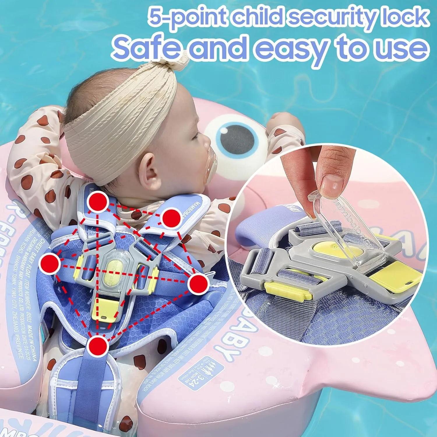 Mambobaby Float with Canopy & Portable Backpack Skin-friendly Baby Swim Float with Tail Waterproof Non-Inflatable Mambo Float Smart Swim Trainer Soft Solid Infant Pool Float 3-24 months Baby Swim Ring