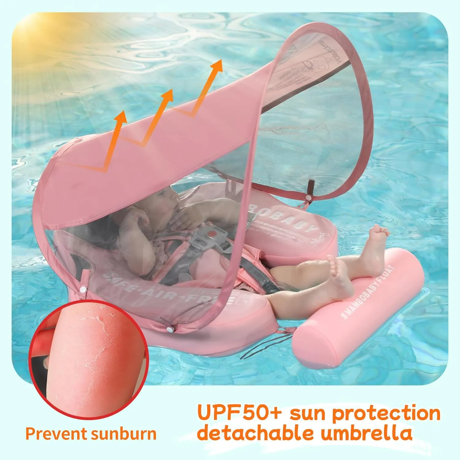 Mambobaby Float with Canopy and Tail New Upgraded Non-Inflatable Baby Pool Float Mambo Float Swim Trainer Solid Infant Swim Float Adjustable Pearl Foam Baby Swim Ring