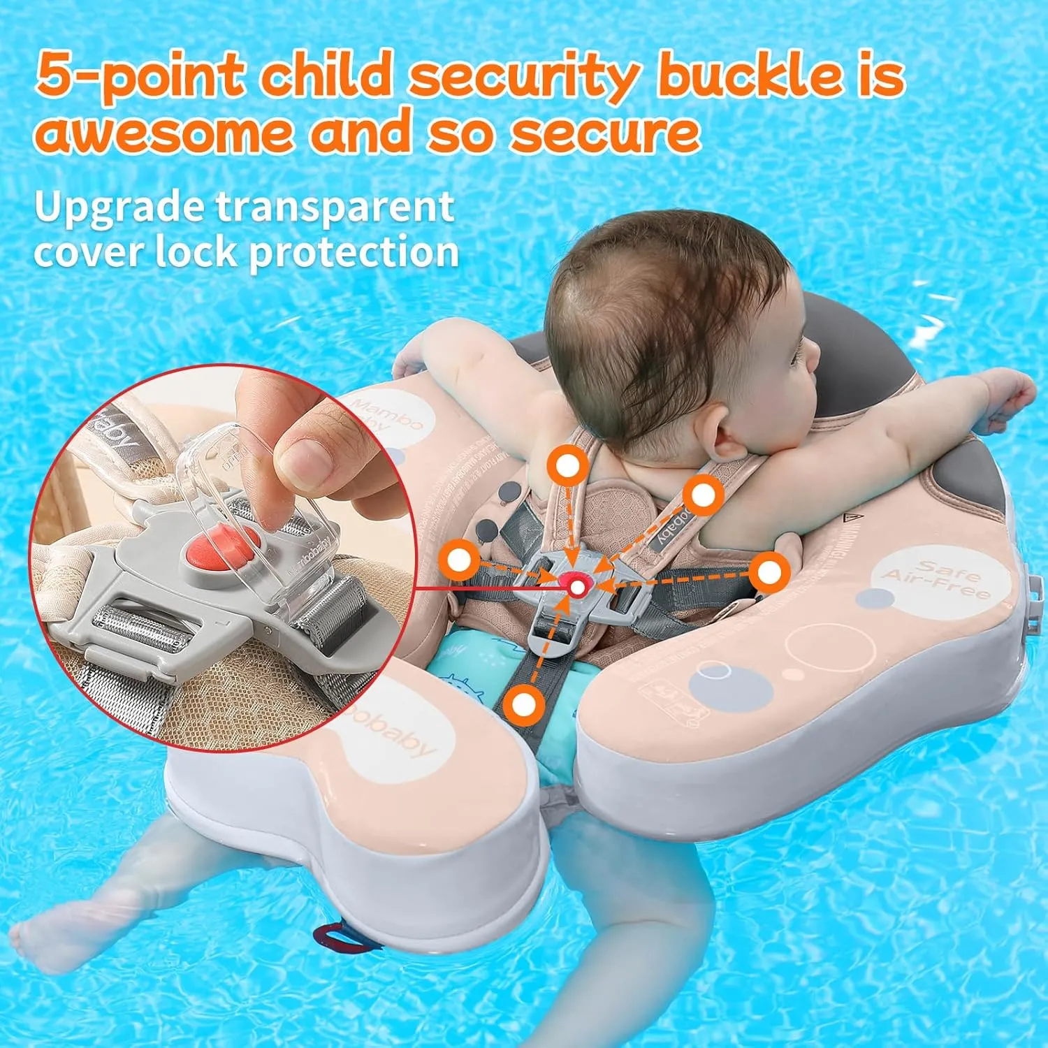 Mambobaby Float with Canopy and Tail New Upgraded Non-Inflatable Baby Pool Float Mambo Float Swim Trainer Solid Infant Swim Float Adjustable Pearl Foam Baby Swim Ring