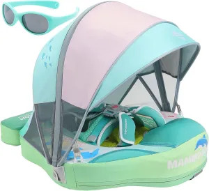 Mambobaby Float with Canopy and Tail New Upgraded Non-Inflatable Baby Pool Float Mambo Float Swim Trainer Solid Infant Swim Float Adjustable Pearl Foam Baby Swim Ring