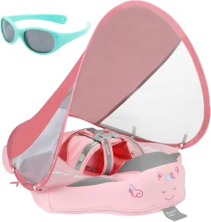 Mambobaby Float with Canopy and Tail New Upgraded Non-Inflatable Baby Pool Float Mambo Float Swim Trainer Solid Infant Swim Float Adjustable Pearl Foam Baby Swim Ring