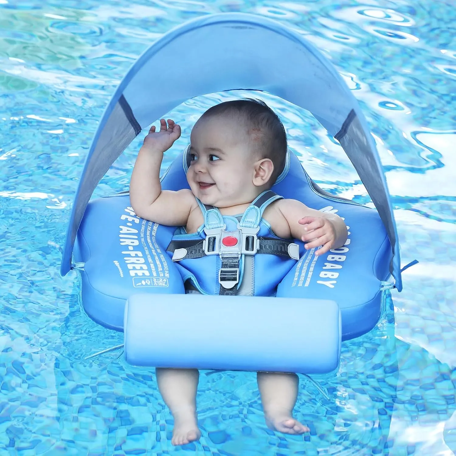 Mambobaby Float with Canopy and Tail New Upgraded Non-Inflatable Baby Pool Float Mambo Float Swim Trainer Solid Infant Swim Float Adjustable Pearl Foam Baby Swim Ring