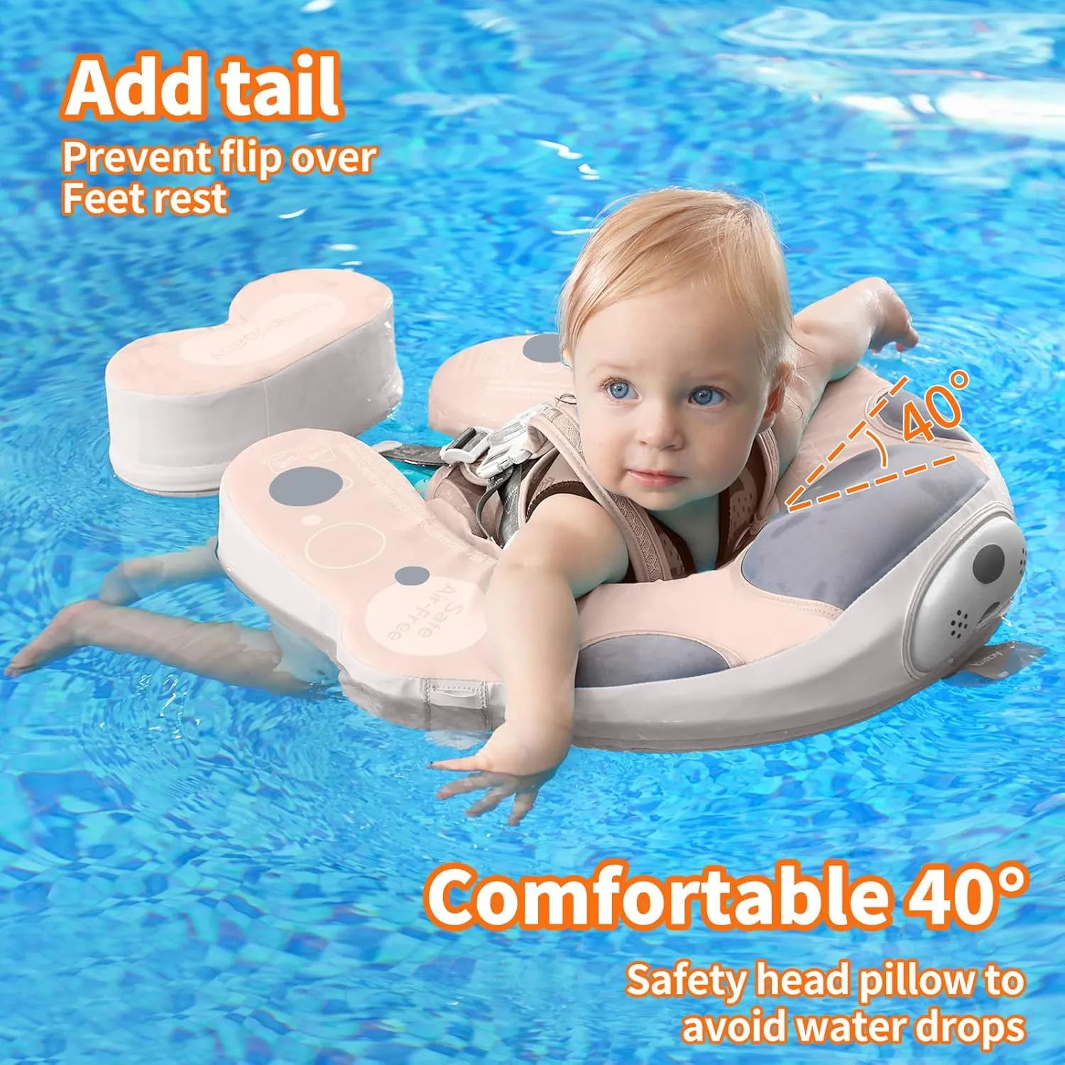 Mambobaby Float with Canopy and Tail New Upgraded Non-Inflatable Baby Pool Float Mambo Float Swim Trainer Solid Infant Swim Float Adjustable Pearl Foam Baby Swim Ring