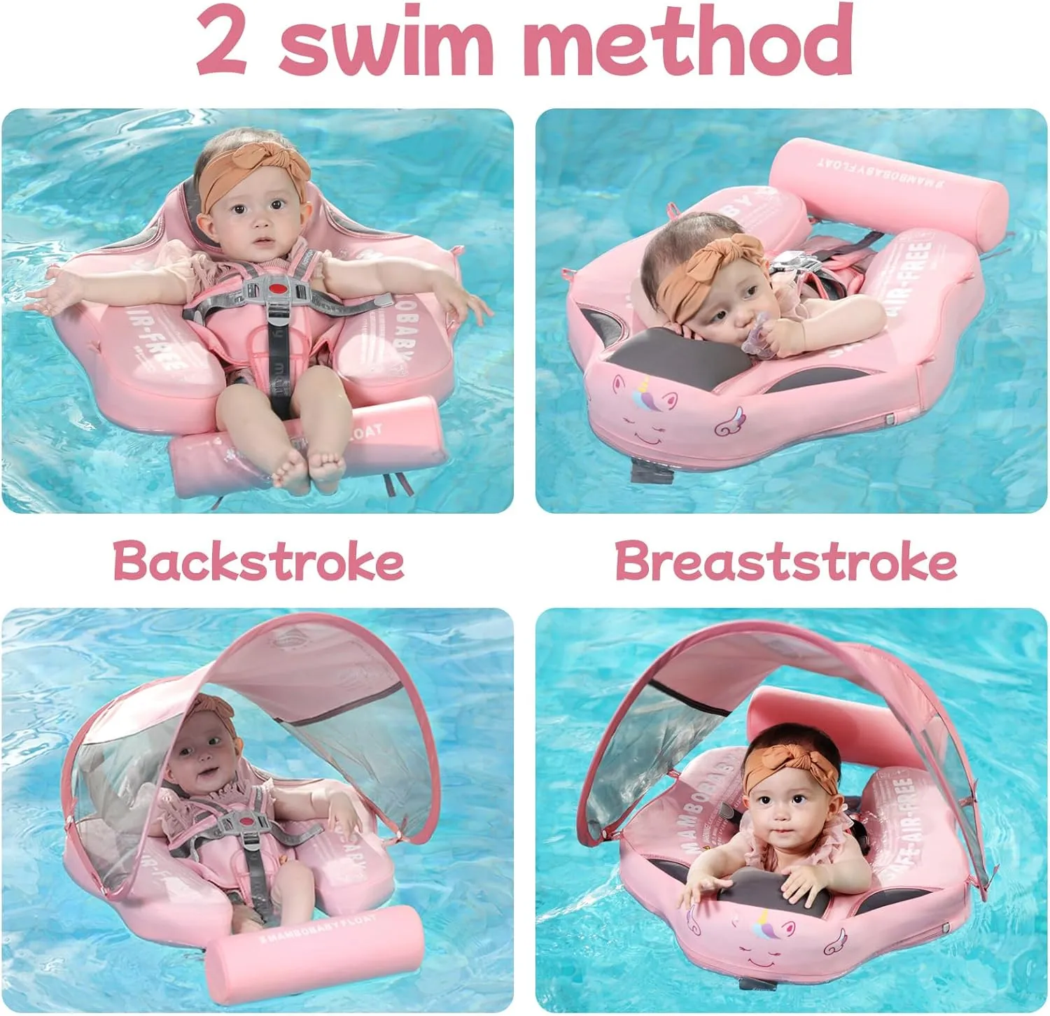 Mambobaby Float with Canopy and Tail New Upgraded Non-Inflatable Baby Pool Float Mambo Float Swim Trainer Solid Infant Swim Float Adjustable Pearl Foam Baby Swim Ring