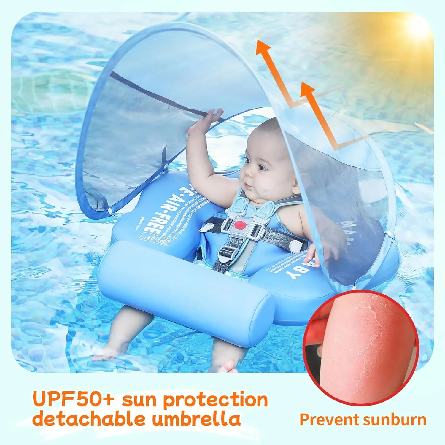 Mambobaby Float with Canopy and Tail New Upgraded Non-Inflatable Baby Pool Float Mambo Float Swim Trainer Solid Infant Swim Float Adjustable Pearl Foam Baby Swim Ring