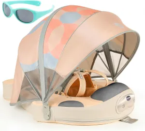 Mambobaby Float with Canopy and Tail New Upgraded Non-Inflatable Baby Pool Float Mambo Float Swim Trainer Solid Infant Swim Float Adjustable Pearl Foam Baby Swim Ring