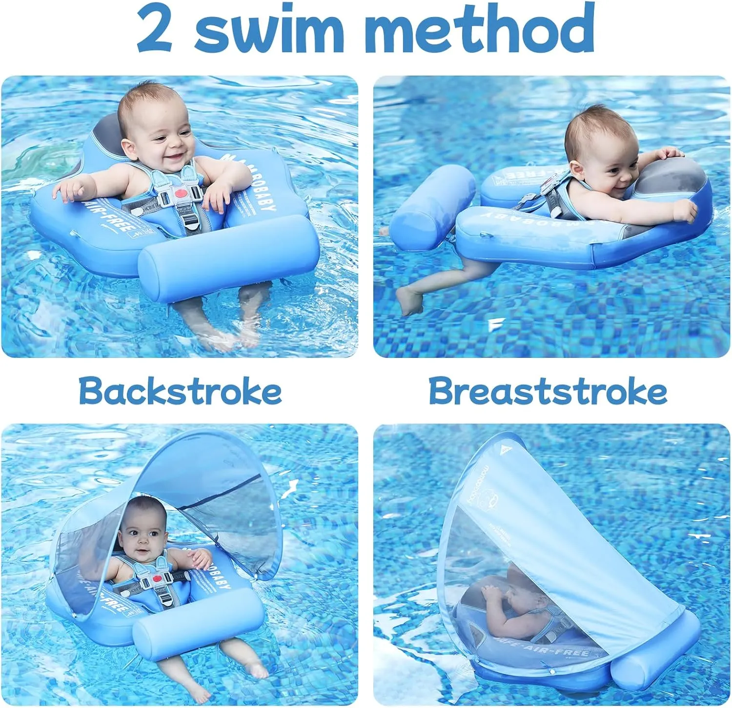 Mambobaby Float with Canopy and Tail New Upgraded Non-Inflatable Baby Pool Float Mambo Float Swim Trainer Solid Infant Swim Float Adjustable Pearl Foam Baby Swim Ring