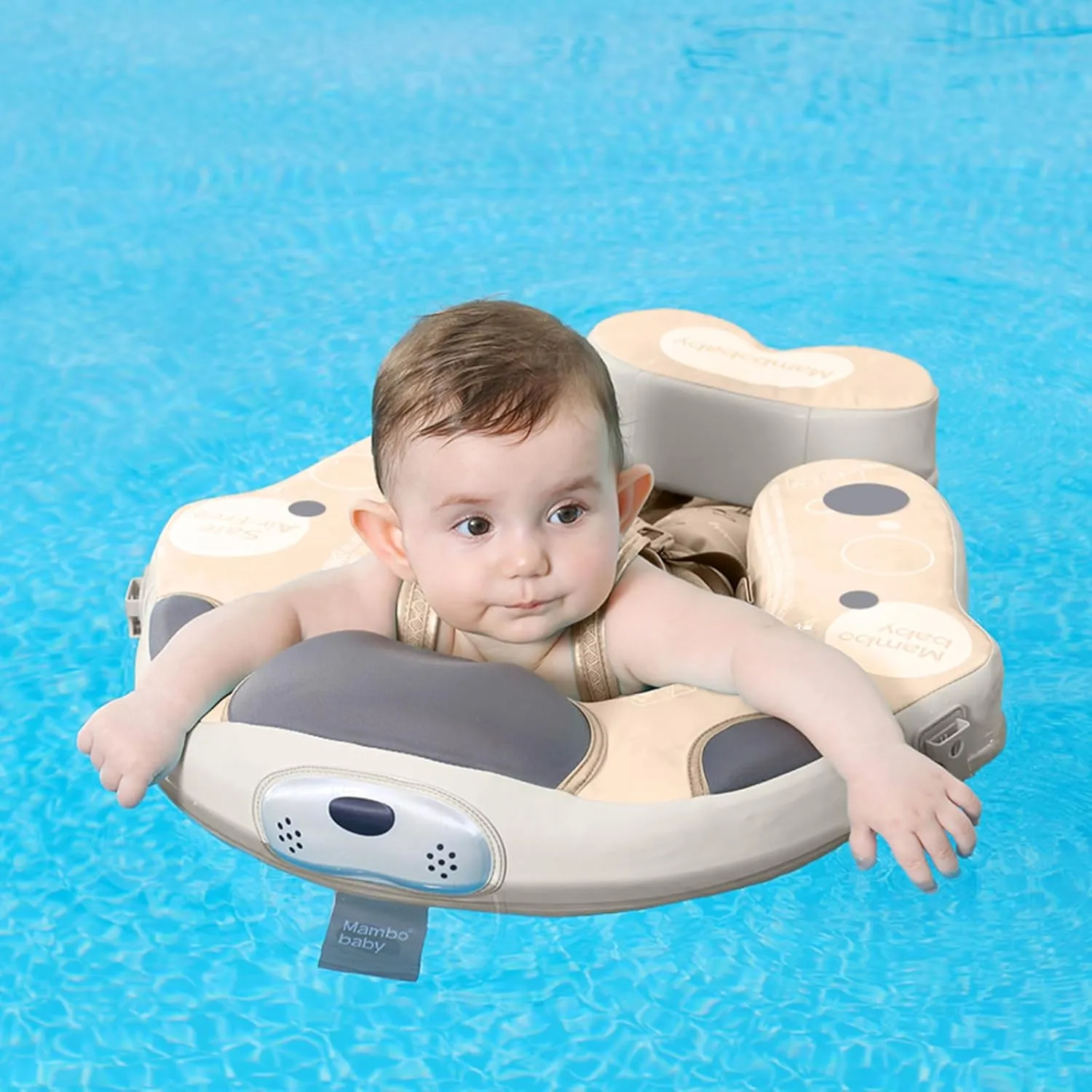 Mambobaby Float with Canopy and Tail New Upgraded Non-Inflatable Baby Pool Float Mambo Float Swim Trainer Solid Infant Swim Float Adjustable Pearl Foam Baby Swim Ring