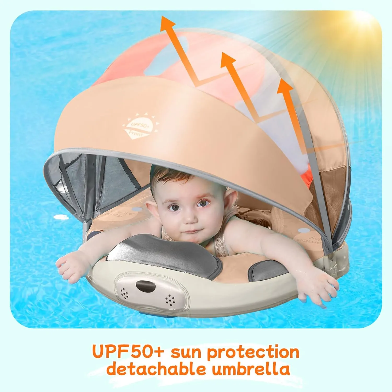 Mambobaby Float with Canopy and Tail New Upgraded Non-Inflatable Baby Pool Float Mambo Float Swim Trainer Solid Infant Swim Float Adjustable Pearl Foam Baby Swim Ring