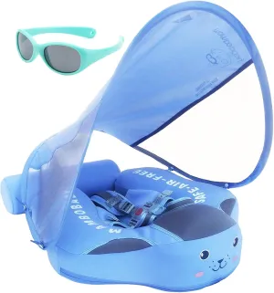 Mambobaby Float with Canopy and Tail New Upgraded Non-Inflatable Baby Pool Float Mambo Float Swim Trainer Solid Infant Swim Float Adjustable Pearl Foam Baby Swim Ring