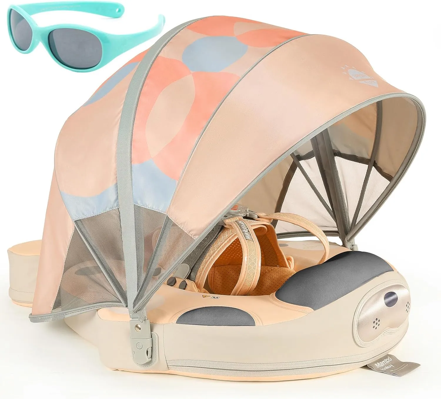 Mambobaby Float with Canopy and Tail New Upgraded Non-Inflatable Baby Pool Float Mambo Float Swim Trainer Solid Infant Swim Float Adjustable Pearl Foam Baby Swim Ring
