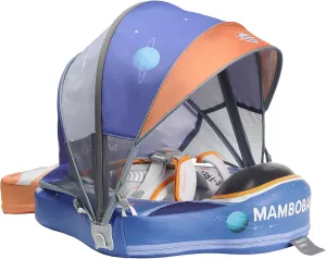Mambobaby Float with Canopy Baby Float Non Inflatable Baby Pool Float with Sunshade UPF50  Canopy Safety Swim Float Smart Trainer for Infant Toddler 3-24 Months, Astronauts Blue
