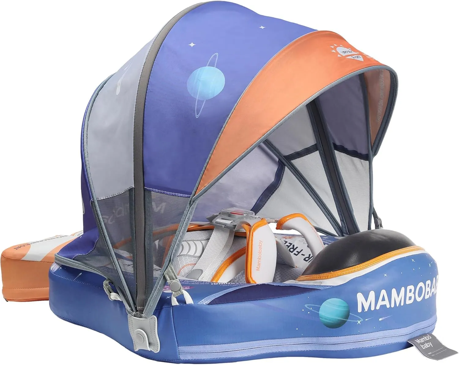 Mambobaby Float with Canopy Baby Float Non Inflatable Baby Pool Float with Sunshade UPF50  Canopy Safety Swim Float Smart Trainer for Infant Toddler 3-24 Months, Astronauts Blue