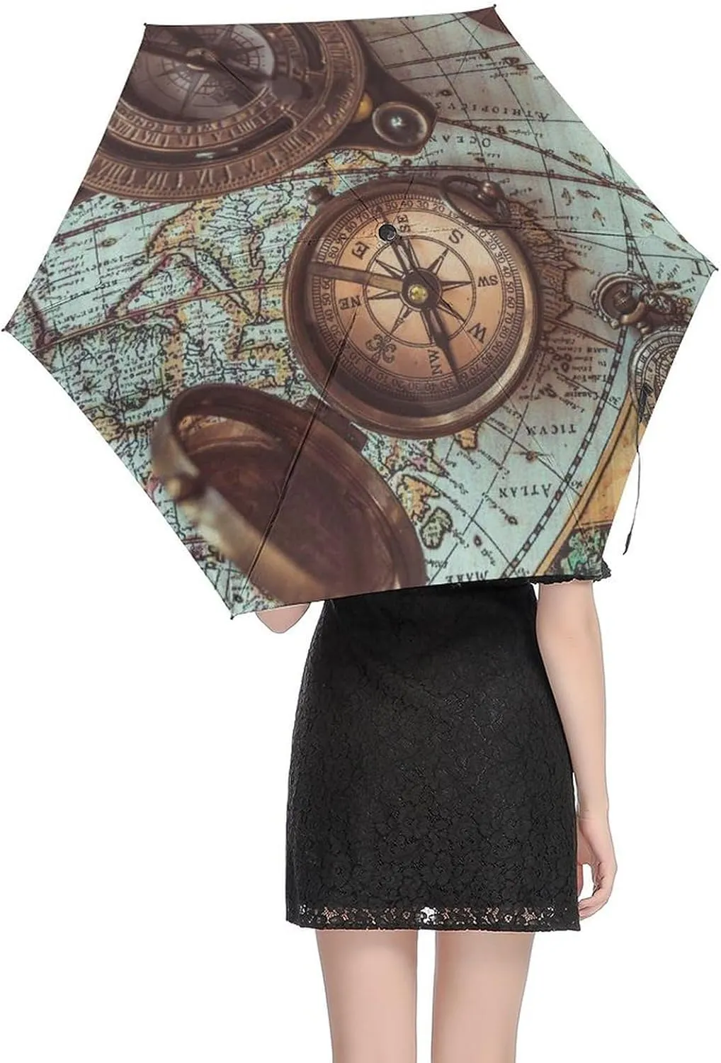 Manual Strong Open/Close Umbrella, Rain Folding Umbrella 5-Fold 6 Ribs Outer Print Travel Sun Parasol