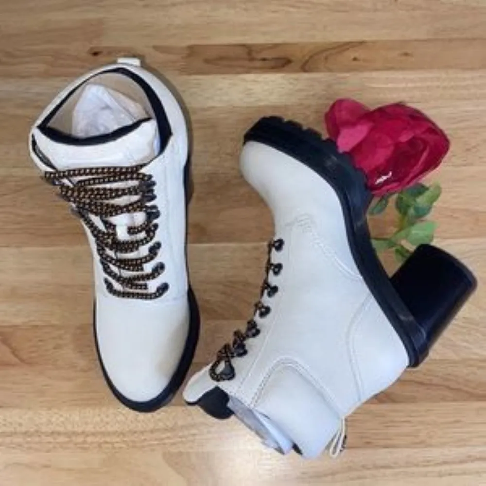 Marc Jacobs White Leather Crosby Leather Block Heel Hiking Boots 10
