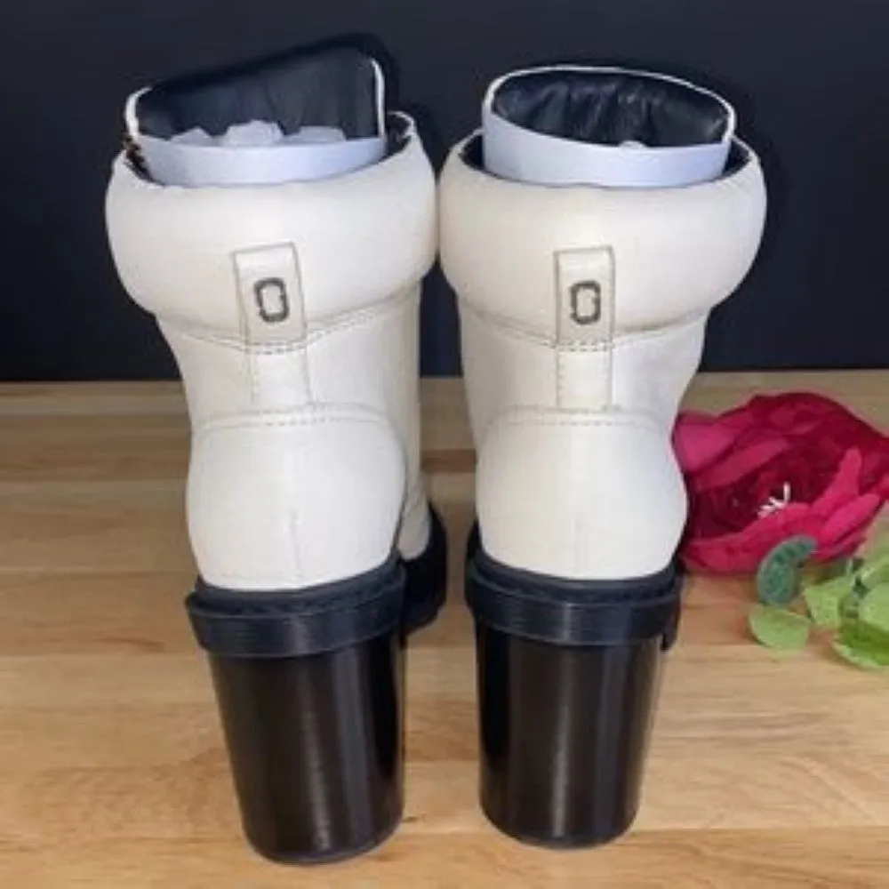 Marc Jacobs White Leather Crosby Leather Block Heel Hiking Boots 10