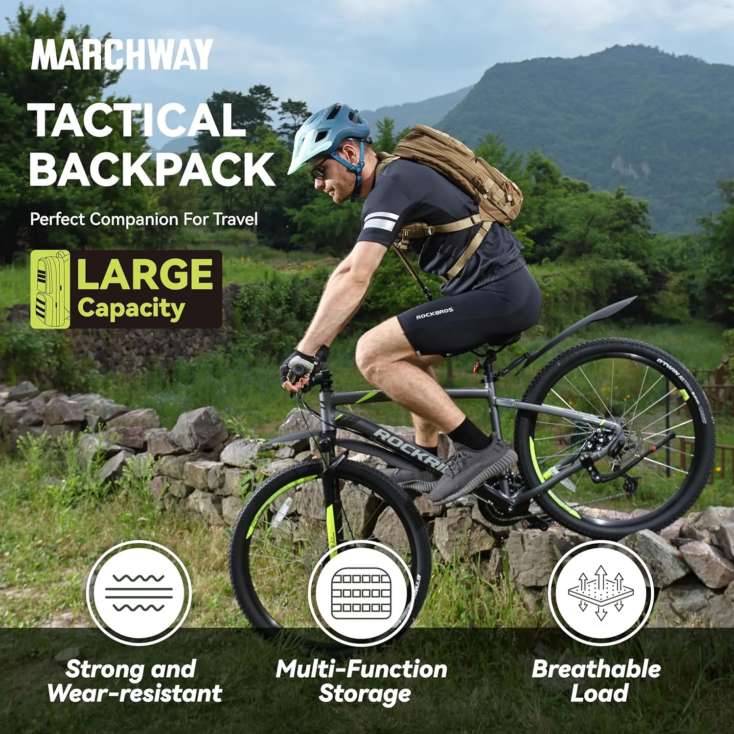 MARCHWAY Tactical Molle Hydration Pack with 3L TPU Water Bladder, Military Backpack for Backpacking, Hiking, Running, Cycling