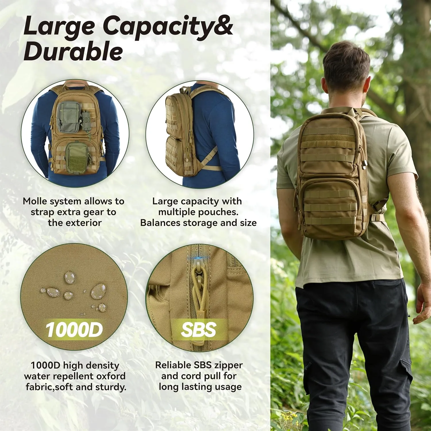 MARCHWAY Tactical Molle Hydration Pack with 3L TPU Water Bladder, Military Backpack for Backpacking, Hiking, Running, Cycling