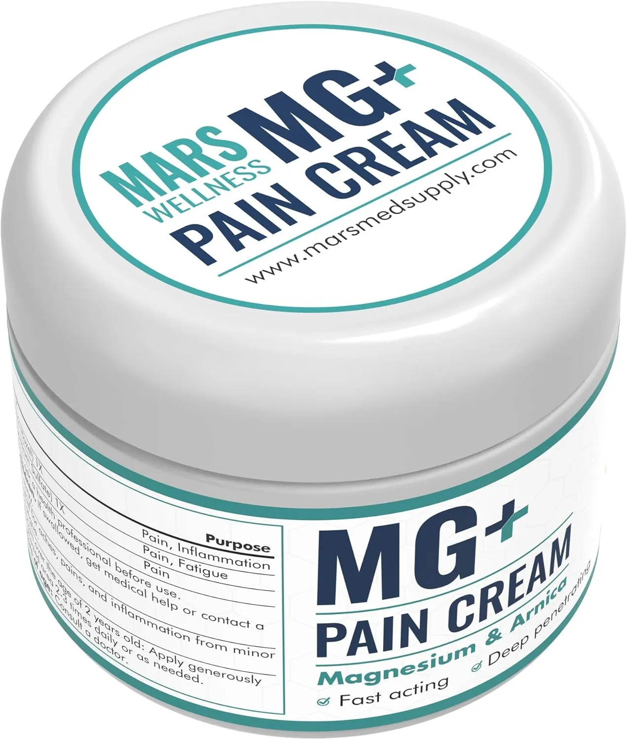 Mars Wellness MG  Pain Cream - Extra Strength Magnesium and Arnica Cream - 4 OZ Tub - Sore Legs and Joints, Leg Cramps, Sports and Arthritis Pain Rub - 1 Pack
