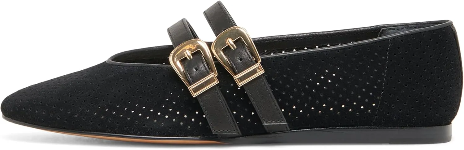 Mary Jane Flats for Women Woven Raffia Round Toe Ballet Flat Comfortable Walking Ballerina Shoes with Double Buckle Strap