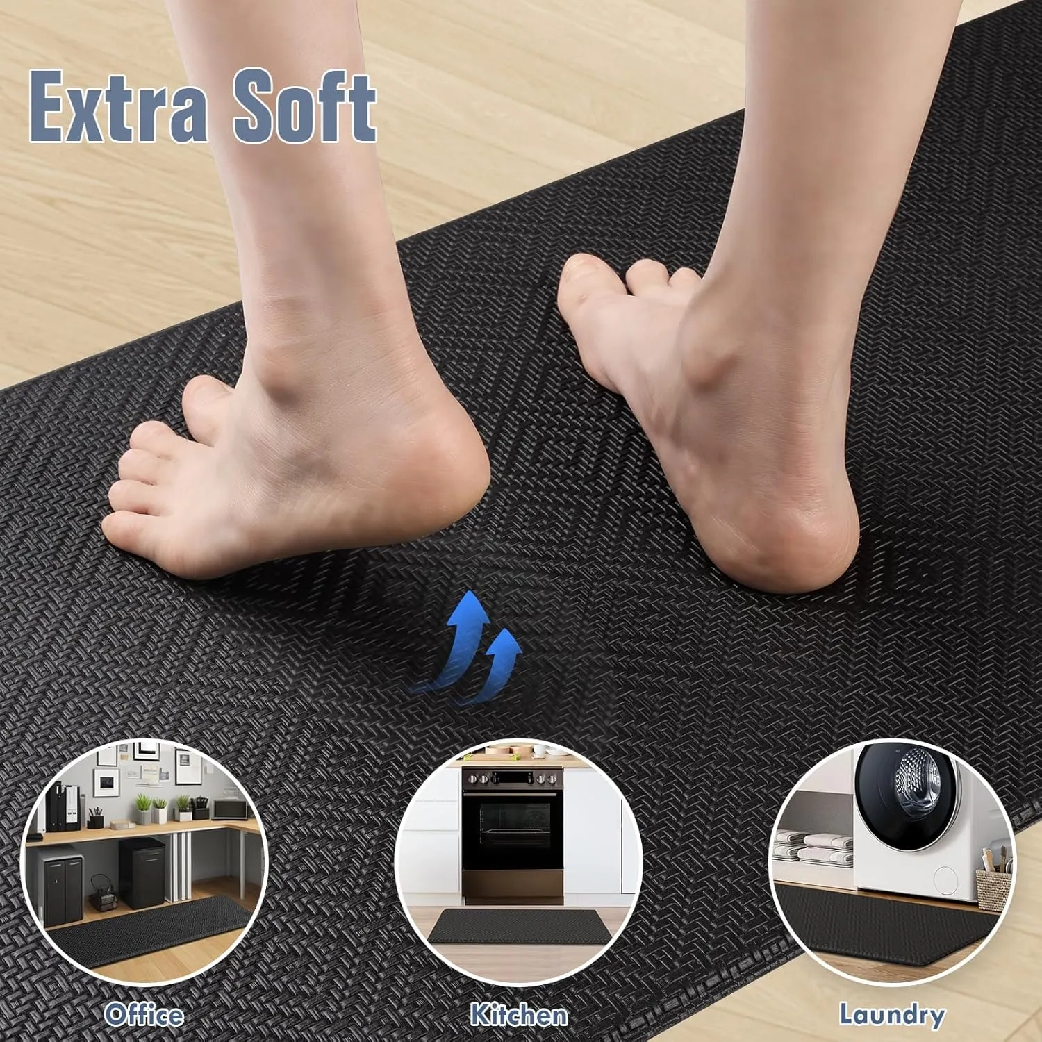 Mattitude Kitchen Mat 2PCS Kitchen Rugs Cushioned Anti-Fatigue Rug Waterproof Standing Desk Mat Kitchen Mats for Floor Kitchen Rug Set for Kitchen, Sink, Office 17.3"×30" 17.3"×59" Black