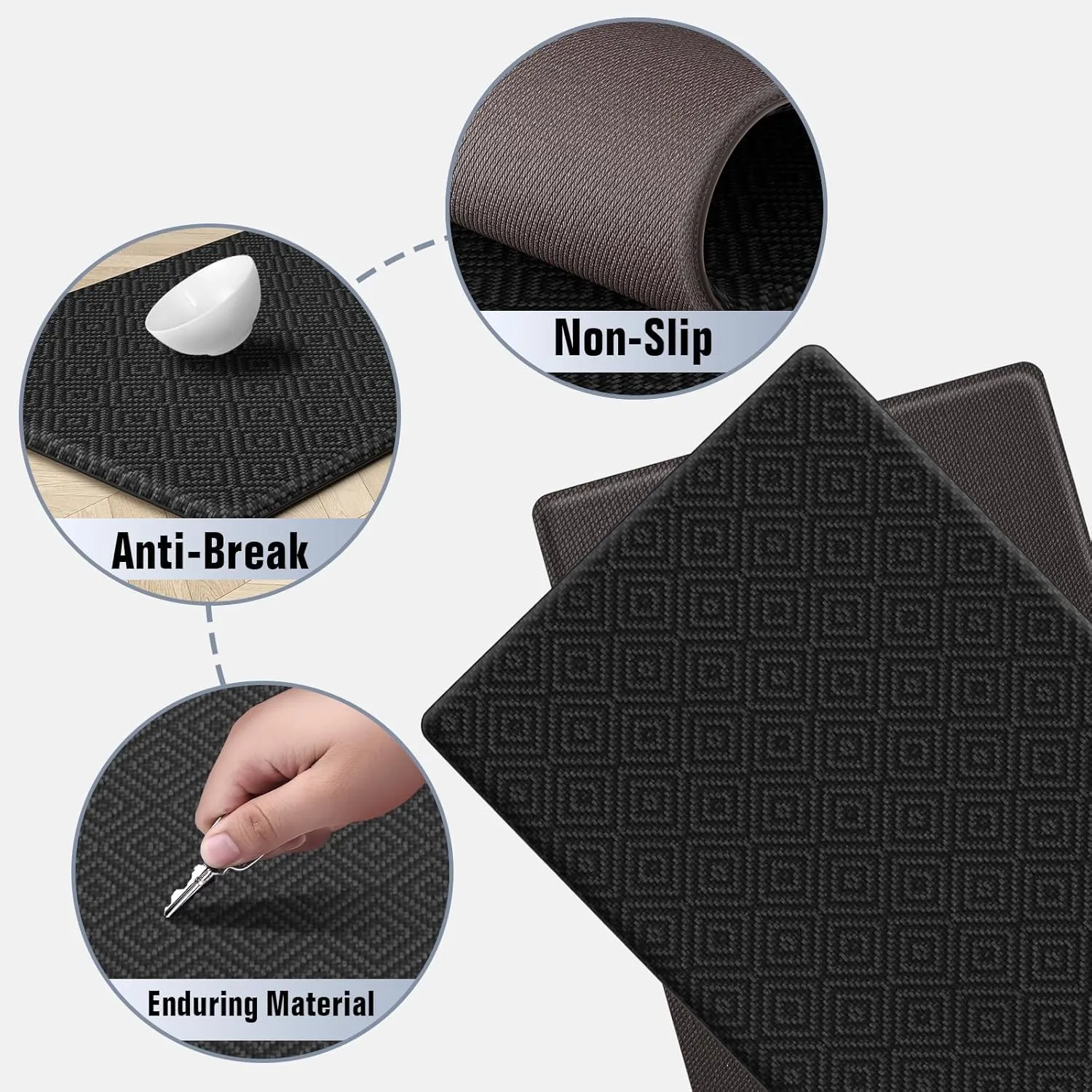 Mattitude Kitchen Mat 2PCS Kitchen Rugs Cushioned Anti-Fatigue Rug Waterproof Standing Desk Mat Kitchen Mats for Floor Kitchen Rug Set for Kitchen, Sink, Office 17.3"×30" 17.3"×59" Black