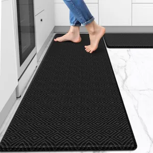 Mattitude Kitchen Mat 2PCS Kitchen Rugs Cushioned Anti-Fatigue Rug Waterproof Standing Desk Mat Kitchen Mats for Floor Kitchen Rug Set for Kitchen, Sink, Office 17.3"×30" 17.3"×59" Black