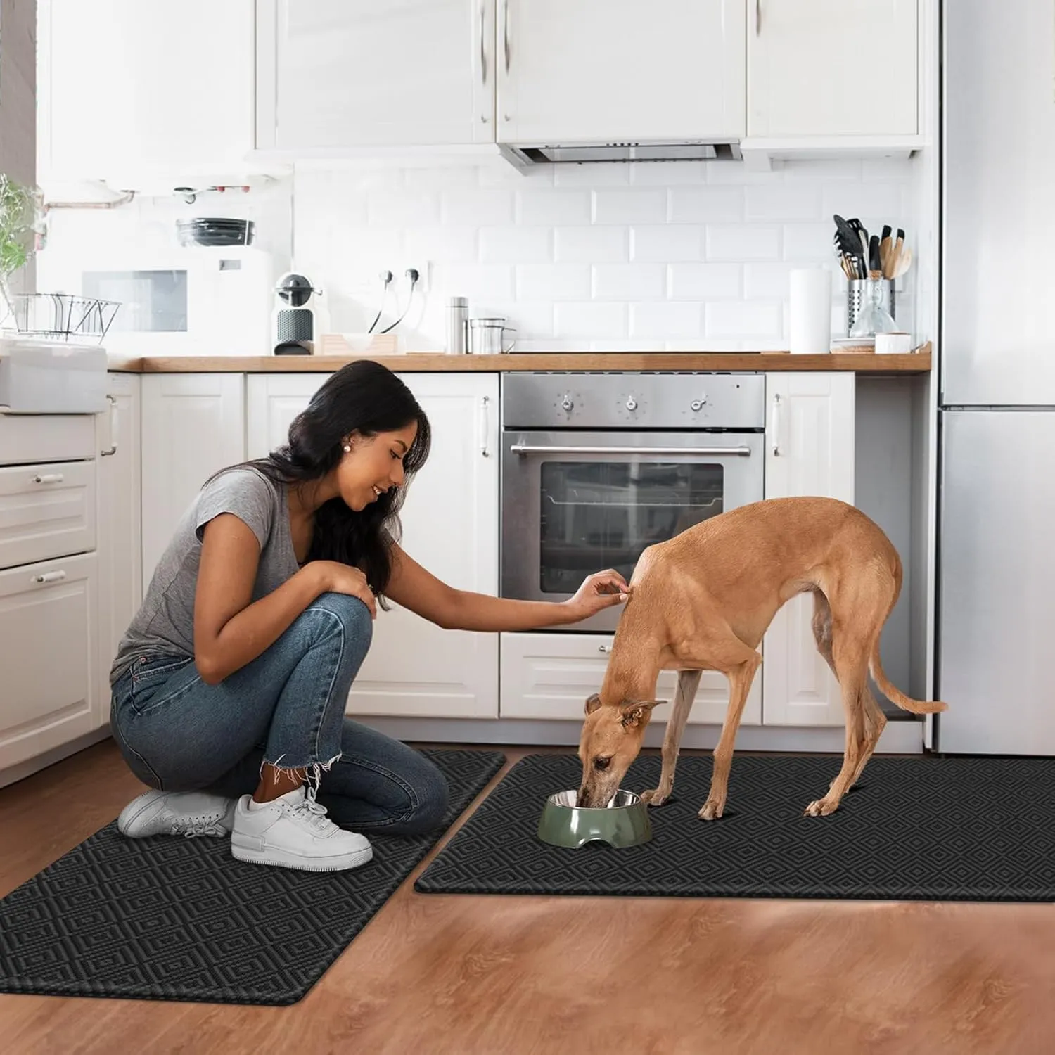 Mattitude Kitchen Mat 2PCS Kitchen Rugs Cushioned Anti-Fatigue Rug Waterproof Standing Desk Mat Kitchen Mats for Floor Kitchen Rug Set for Kitchen, Sink, Office 17.3"×30" 17.3"×59" Black