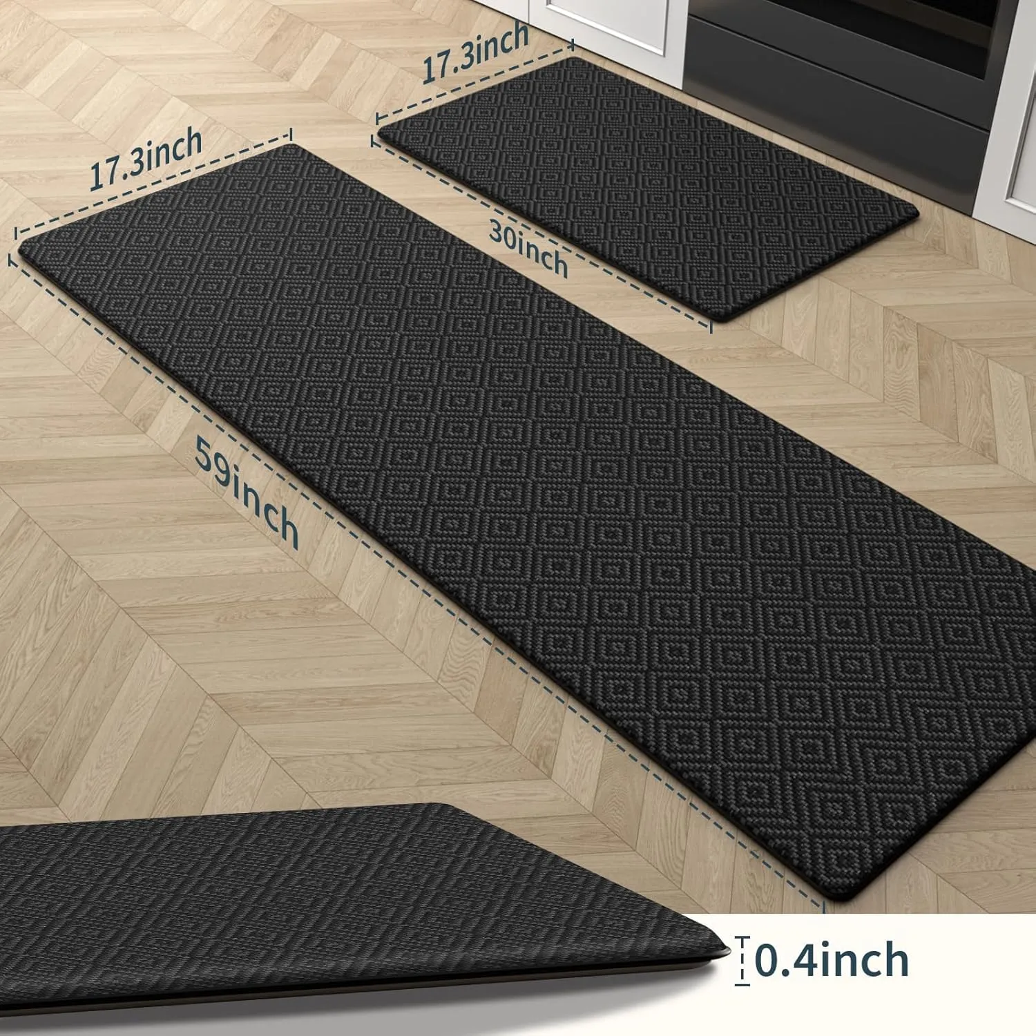 Mattitude Kitchen Mat 2PCS Kitchen Rugs Cushioned Anti-Fatigue Rug Waterproof Standing Desk Mat Kitchen Mats for Floor Kitchen Rug Set for Kitchen, Sink, Office 17.3"×30" 17.3"×59" Black