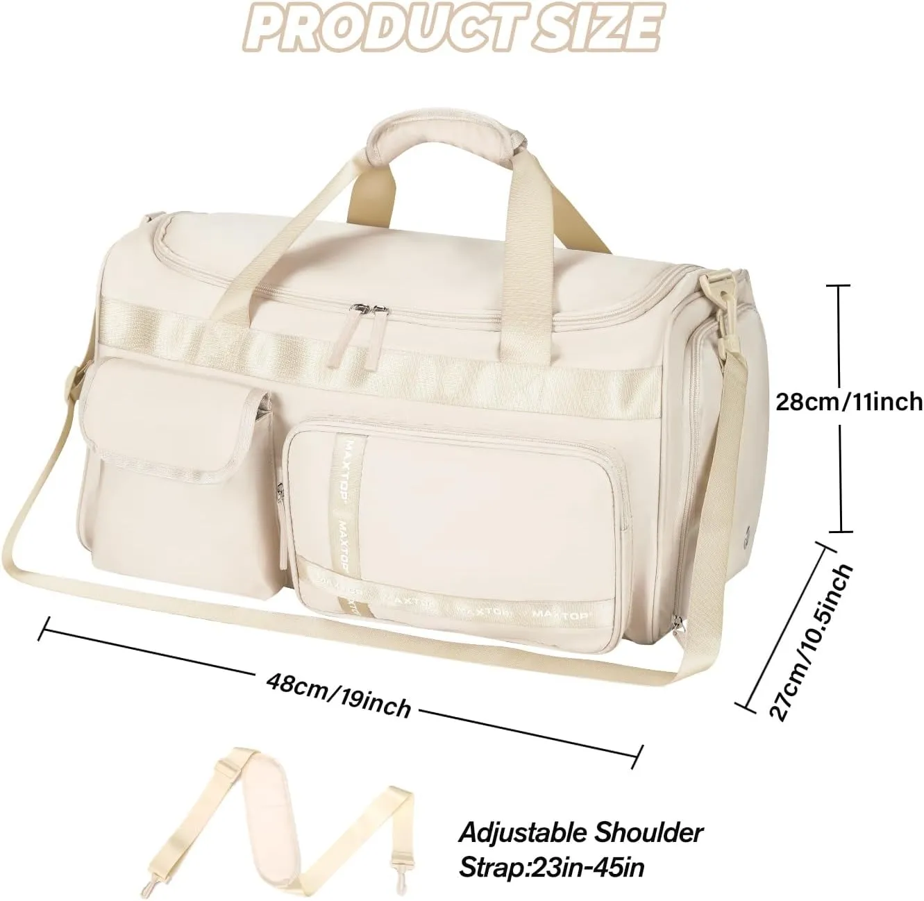 MAXTOP Beige Gym Bag for Women Fashion Yoga Workout Travel Duffle Bag Lightweight Carry On Tote with Shoe Compartment Casual Weekender Bag