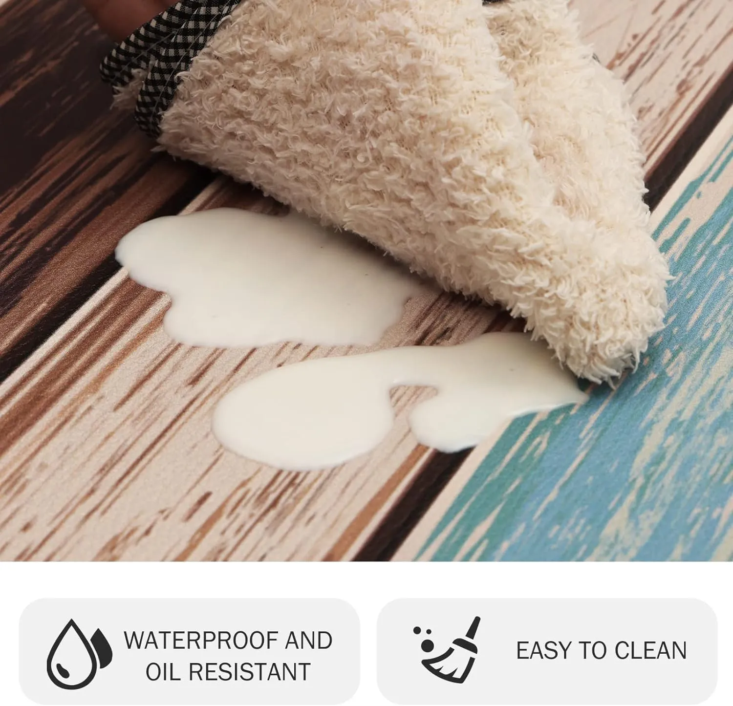 MAYHMYO Kitchen Rug and Mat Teal Farmhouse Anti Fatigue Mat PVC Non Slip Retro Rustic Wood Texture Kitchen Mat for Floor, Bathroom, Desk, Runner, Laundry,17.3 x 29 x 0.4 inch