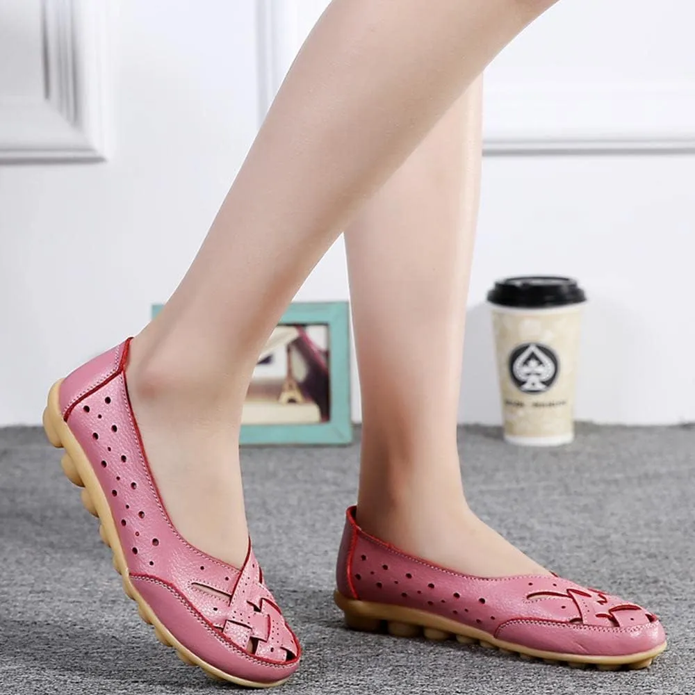 Maylrvjv Women’s Solid Flat Loafers Breathable Comfortable Hollow Out Walking Moccasins Slip On Driving Shoes