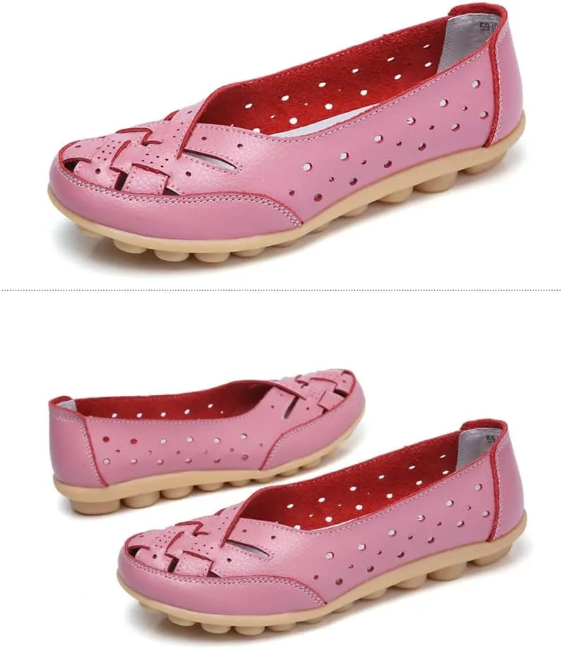 Maylrvjv Women’s Solid Flat Loafers Breathable Comfortable Hollow Out Walking Moccasins Slip On Driving Shoes