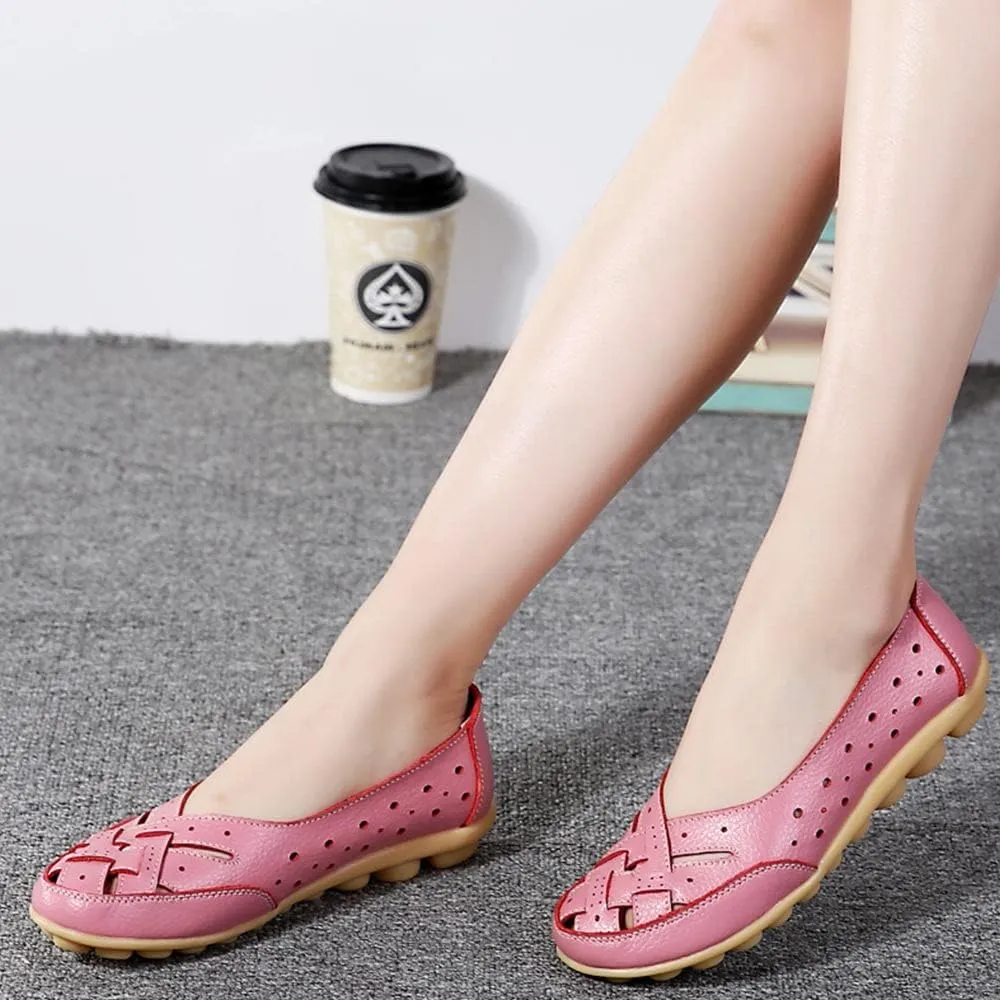 Maylrvjv Women’s Solid Flat Loafers Breathable Comfortable Hollow Out Walking Moccasins Slip On Driving Shoes