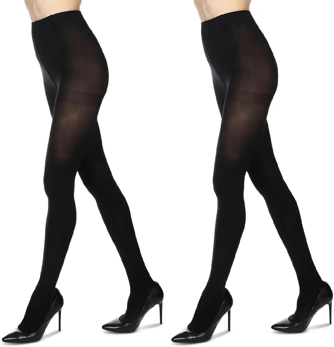 MeMoi 2 Pack Microfiber Opaque Tights, Non-Control Top Tights for Women, Breathable Nylon Blend - Sizes Small to Q2