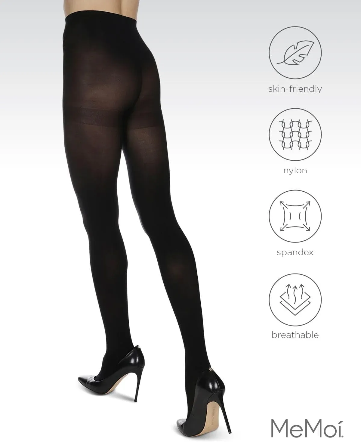MeMoi 2 Pack Microfiber Opaque Tights, Non-Control Top Tights for Women, Breathable Nylon Blend - Sizes Small to Q2