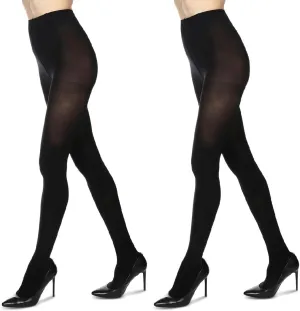 MeMoi 2 Pack Microfiber Opaque Tights, Non-Control Top Tights for Women, Breathable Nylon Blend - Sizes Small to Q2