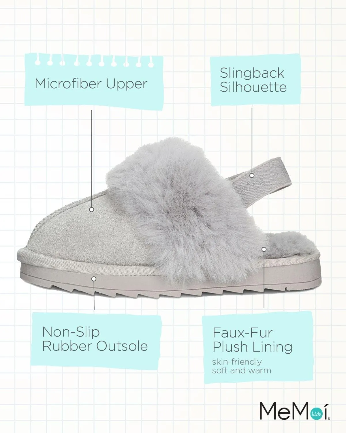 MeMoi Kids' Fluffy Slide Slingback Slippers