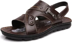 Men ls Summer Men ls Breathable Flat Non-slip Man Genuine Leather Footwear Outside Casual Solid Male Beach Shoes