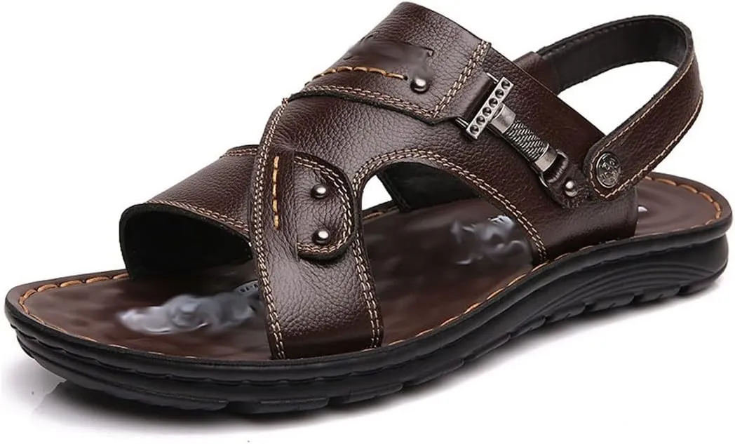 Men ls Summer Men ls Breathable Flat Non-slip Man Genuine Leather Footwear Outside Casual Solid Male Beach Shoes